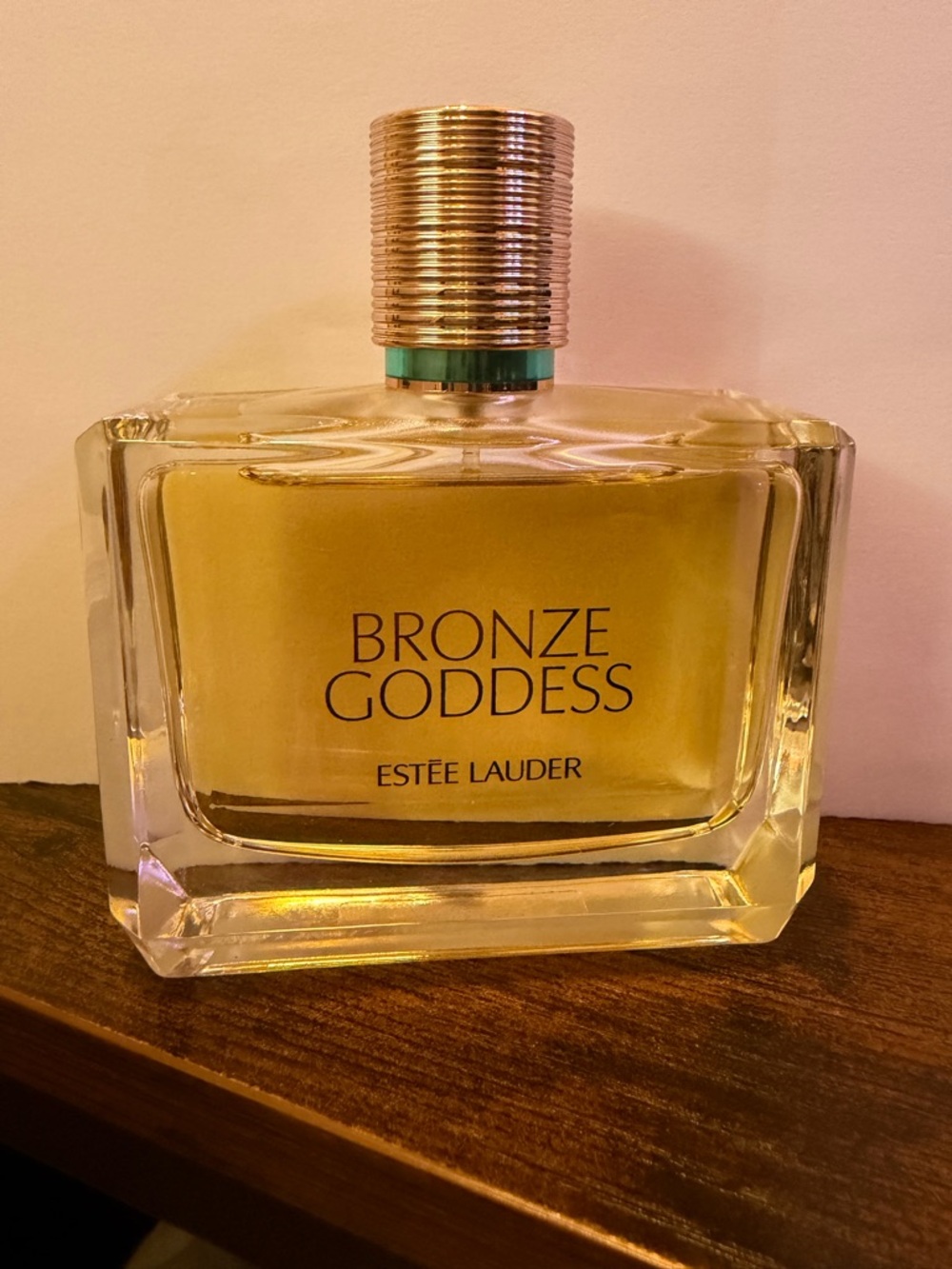 Estee Lauder Bronze Goddess Decorative Bottle in Gold and Green Accents